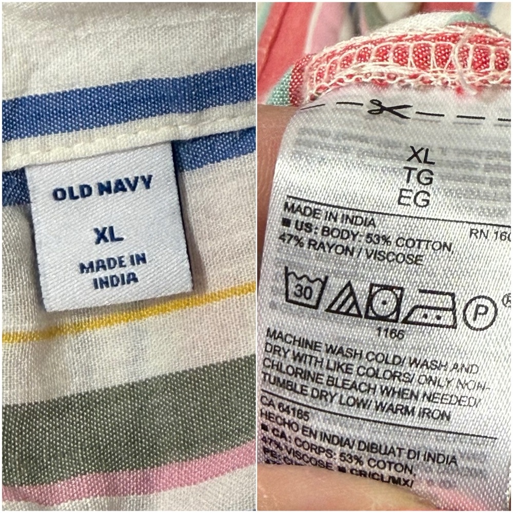 Old Navy Striped Button-Down Shirt in Red, Blue, Green, Cream - Picture 12 of 13